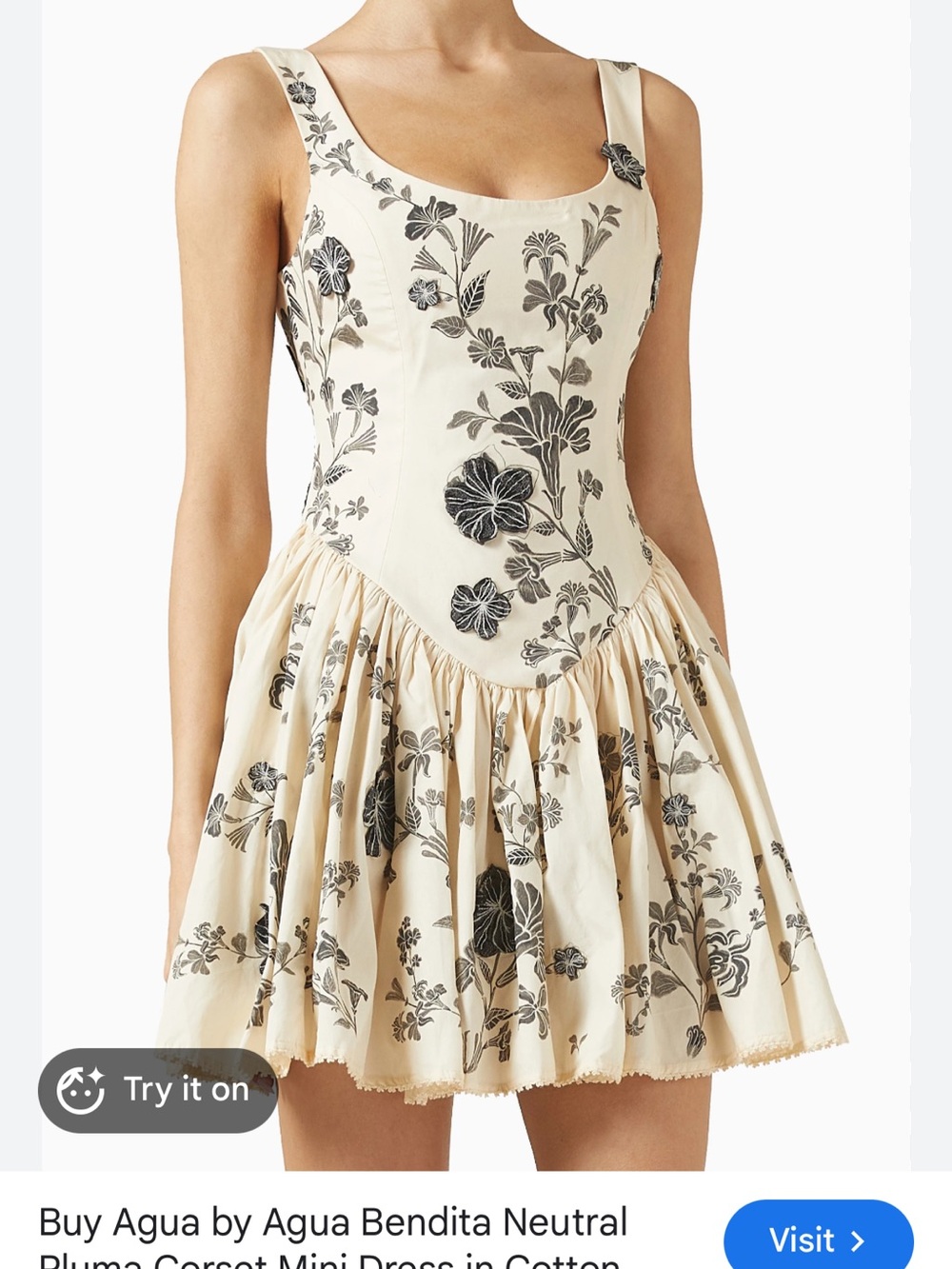 ISO 🚨 Agua Bendita Cream Mini Dress with Black Floral Print